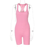 Solid Jumpsuit Crop Top Skinny Shorts Women Bodycon Bodysuit Sports Casual