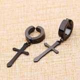 Stainless Steel 1 PC Clip On Non Piercing Earrings For Women Men Black Gold Color Cross Gothic Punk Rock Drop
