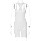 Solid Jumpsuit Crop Top Skinny Shorts Women Bodycon Bodysuit Sports Casual