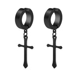 Stainless Steel 1 PC Clip On Non Piercing Earrings For Women Men Black Gold Color Cross Gothic Punk Rock Drop
