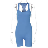 Solid Jumpsuit Crop Top Skinny Shorts Women Bodycon Bodysuit Sports Casual