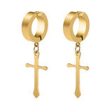 Stainless Steel 1 PC Clip On Non Piercing Earrings For Women Men Black Gold Color Cross Gothic Punk Rock Drop