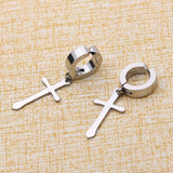 Stainless Steel 1 PC Clip On Non Piercing Earrings For Women Men Black Gold Color Cross Gothic Punk Rock Drop