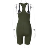 Solid Jumpsuit Crop Top Skinny Shorts Women Bodycon Bodysuit Sports Casual