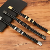 Woven Leather Rope Wrap Classic Stainless Steel Men's Leather Bracelet Double-layer Design