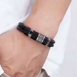 Woven Leather Rope Wrap Classic Stainless Steel Men's Leather Bracelet Double-layer Design