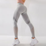 High Waist Fitness Leggings Women Sexy Seamless Leggings Hollow Printed Workout Pants Push Up Slim Elasticity