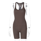Solid Jumpsuit Crop Top Skinny Shorts Women Bodycon Bodysuit Sports Casual