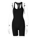 Solid Jumpsuit Crop Top Skinny Shorts Women Bodycon Bodysuit Sports Casual