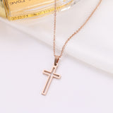 Stainless Steel Necklace For Women Lover's Gold And Rose Gold Color Chain Cross Necklace Small Cross Religious Jewelry