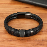 Woven Leather Rope Wrap Classic Stainless Steel Men's Leather Bracelet Double-layer Design