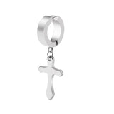 Stainless Steel 1 PC Clip On Non Piercing Earrings For Women Men Black Gold Color Cross Gothic Punk Rock Drop