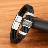 Woven Leather Rope Wrap Classic Stainless Steel Men's Leather Bracelet Double-layer Design