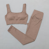 Ribbed Yoga Clothing Set Women High Waist Leggings And Top Bra Two Piece Set Seamless  Fitness Workout Outfits Gym Wear