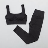 Ribbed Yoga Clothing Set Women High Waist Leggings And Top Bra Two Piece Set Seamless  Fitness Workout Outfits Gym Wear