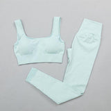 Ribbed Yoga Clothing Set Women High Waist Leggings And Top Bra Two Piece Set Seamless  Fitness Workout Outfits Gym Wear