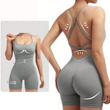 Women's Criss Cross Backless Cami Sports Romper Sleeveless Running Workout Yoga Shorts Fitness Jumpsuits
