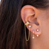1PC Trendy Stainless Steel Double Pierced Chain Earrings for Women Flower Zircon Piercing Studs Earrings Fashion Jewelry