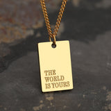 Stainless Steel Necklaces Square Letters The World Is Yours Pendants Chain Collar Waterproof Necklace  Jewelry