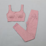 Ribbed Yoga Clothing Set Women High Waist Leggings And Top Bra Two Piece Set Seamless  Fitness Workout Outfits Gym Wear