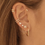 1PC Trendy Stainless Steel Double Pierced Chain Earrings for Women Flower Zircon Piercing Studs Earrings Fashion Jewelry