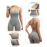 Women's Criss Cross Backless Cami Sports Romper Sleeveless Running Workout Yoga Shorts Fitness Jumpsuits