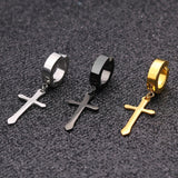 Stainless Steel 1 PC Clip On Non Piercing Earrings For Women Men Black Gold Color Cross Gothic Punk Rock Drop